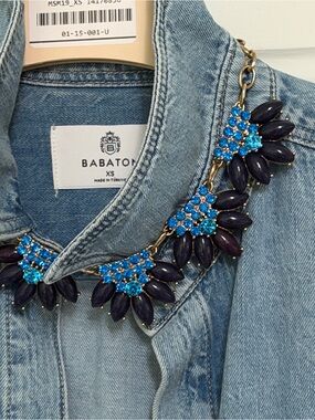 J.Crew Navy Blue Crystal Floral Statement Bib Necklace
